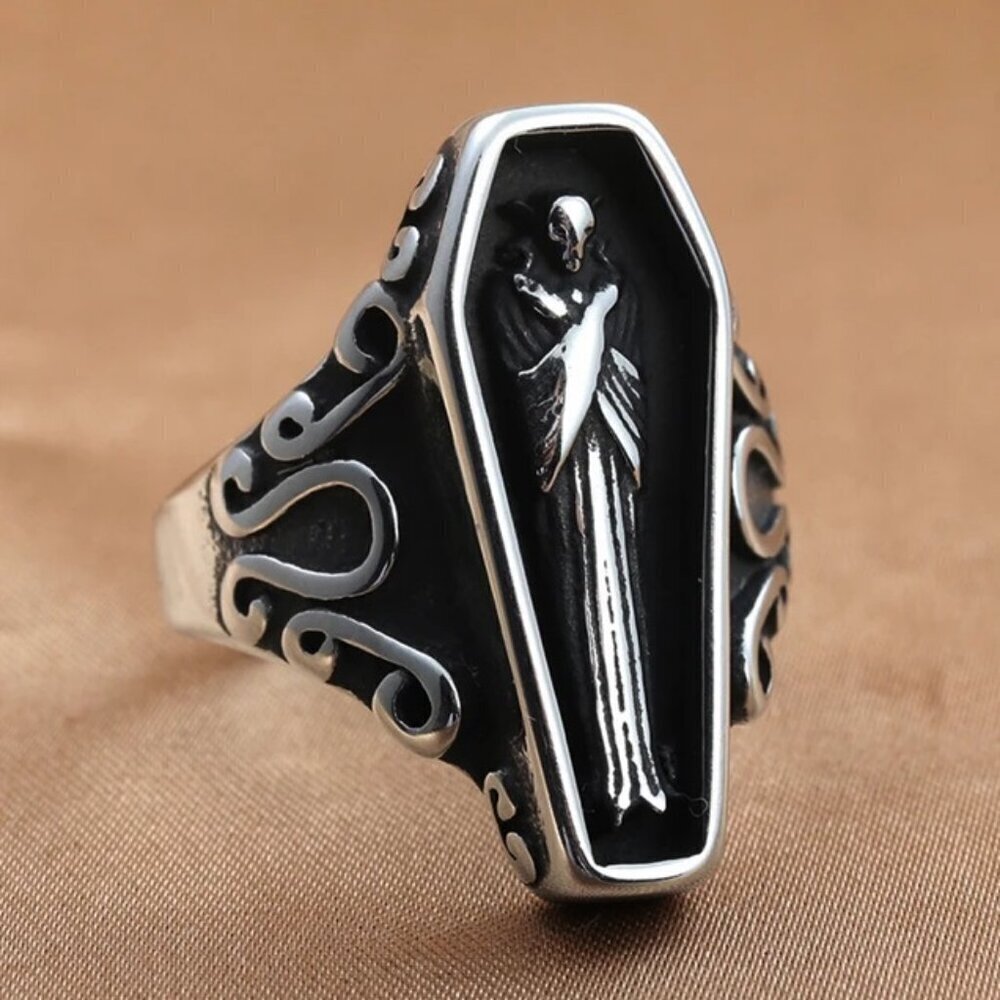 Handmade coffin vampire ring